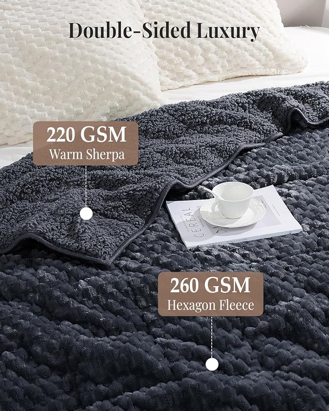 Topblan Weighted Blanket for Adults, 60" x 80" 20lbs, Soft Sherpa Queen Size Heavy Blanket with 3D Jacquard Turtle Shell Flannel Fleece for Couch and Bed