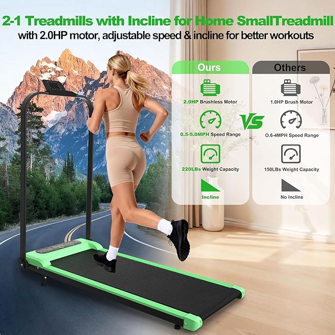 2 in 1 Foldable Walking Pad with Incline and Handle Bar, Compact Under Desk Treadmill with LED Display & Remote Control, Portable Treadmills for Home Office Small Spaces, 265 LBS Capacity