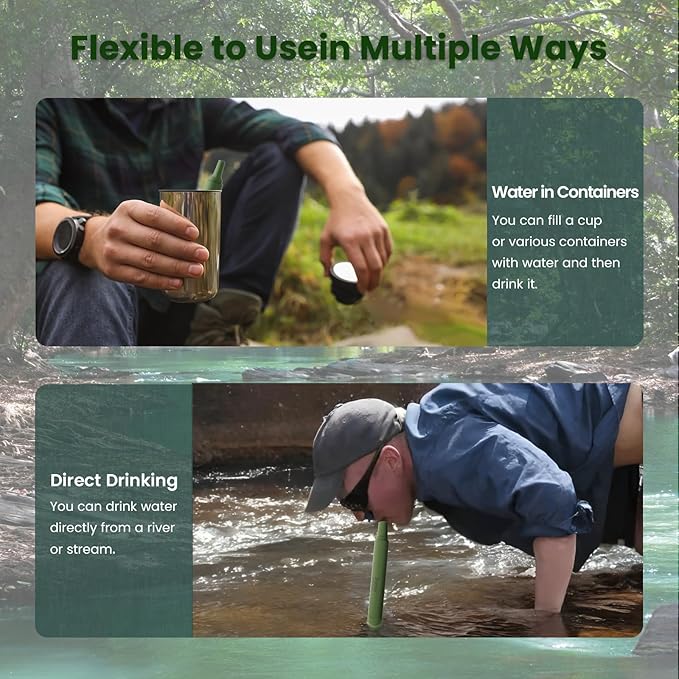 Portable Water Filter Straw Survival, Essential Camping & Hiking Gear, Water Purification Straw for Travel, Biking and Emergency Preparedness