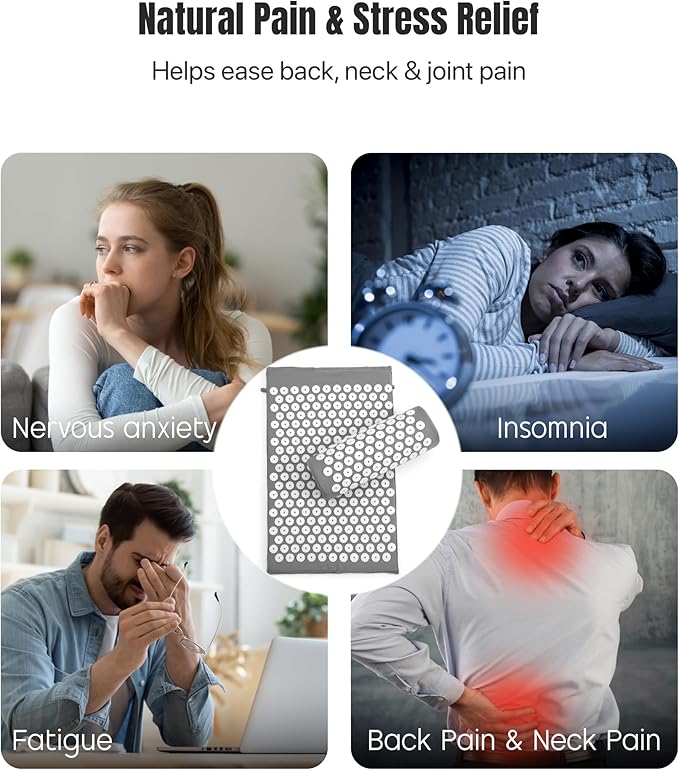 ROMIX Acupressure Mat and Pillow Set, Acupuncture Mat for Back Pain, Neck, Shoulder Pain Relief, Stress Reduction, Wellness Therapy, Cushioned Acupressure Mats with Carry Bag for Men and Women