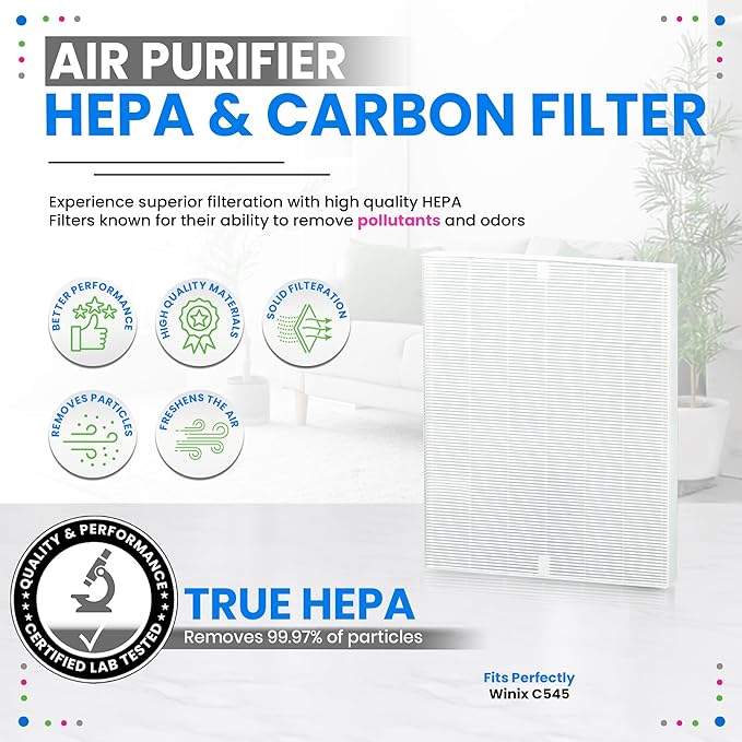 Bagean C545 HEPA Filter S Compatible with Winix Air Purifier Filter Replacement 1712-0096-00 - H13 True HEPA with Activated Carbon Filters 99.97% Particles and Purifies Air (4 HEPA)