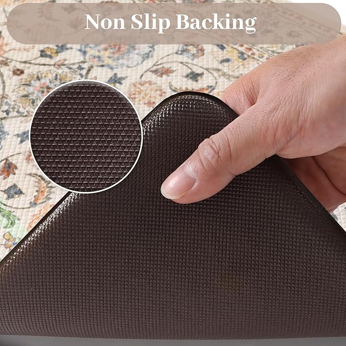 KIMODE Anti Fatigue Kitchen Mats for Floor, Boho Vintage Kitchen Rugs Sets of 2, Cream Colored Cushioned Kitchen Floor Mats, Comfort Standing Mat for Sink Laundry Office Desk 17"x47"+17"x29"