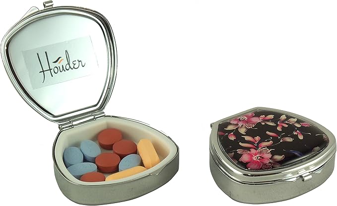 Houder Designer Pill Box - Decorative Pill Case with Gift Box - Carry Your Meds in Style (Orchids)