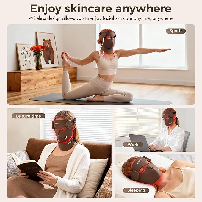 4D Red Light Therapy for Face with 400 LEDs,8+1 Color Light Therapy Mask for 4 Modes, 850nm Near Infrared Red Light Mask, 4000mAh Portable Rechargeable Led Face Mask Remote Control for Home & Travel