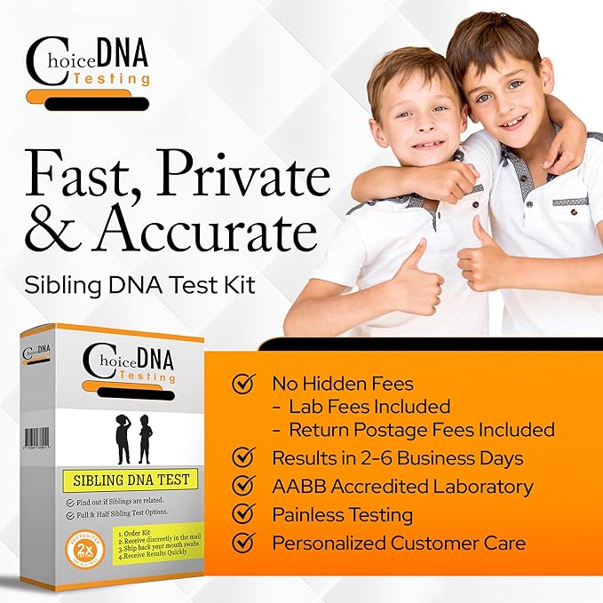 Choice DNA Full or Half Sibling DNA Test Home Kit, Sibling DNA Testing Kit with 4 Swabs Per Person, DNA Kit with All Lab Fees Included, Results in 2-6 Business Days