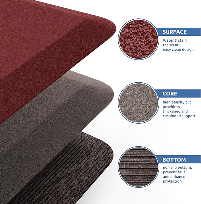 KitchenClouds Kitchen Mat Cushioned Anti Fatigue Kitchen Rug 0.8inch Water Resistant Non Slip Kitchen Rugs and Mats Standing Desk Mat Comfort Floor Mats for Kitchen Sink Office (17.3"x60",Red)