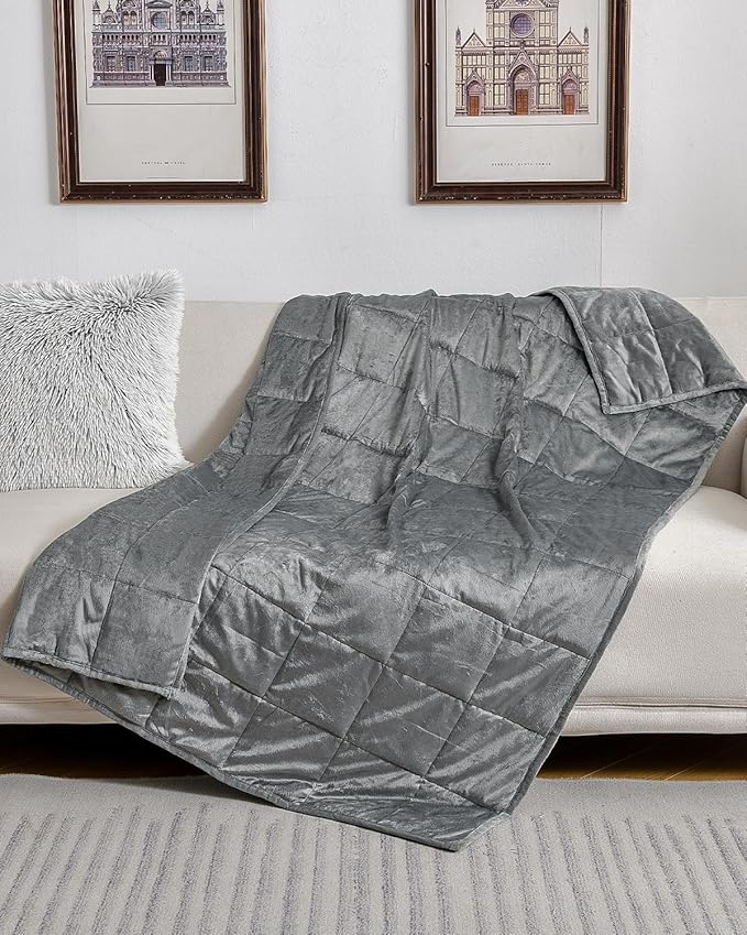 Topblan Weighted Blanket Twin Size 12lbs, Adult Weighted Blankets with Soft Warm Fabric for Sleeping and Calming, Adult Heavy Blanket for Sofa Bed, Grey, 48 x 72 inches