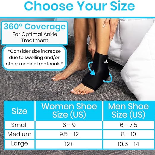 Vive Arctic Flex Ankle Ice Pack Wrap for Swelling - Adjustable Hot & Cold Gel Compression for Foot & Heel Injuries Reusable, Pain Relief - Reusable Cooling Therapy