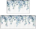 Bulijojo Blue Leaves Anti Fatigue Kitchen Floor Mats Set of 2 Waterproof Kitchen Sink Runner Rug Standing Mat Cushioned Kitchen Rugs Comfort Doormat 17"x47"+17" x30“
