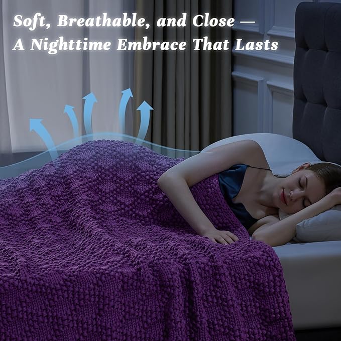 Knitted Weighted Blanket for Adult, Chunky Knit Weighted Throw for Sleep 36"*48" 3lbs, Cooling Breathable Heavy Blanket Machine Washable Blanket for Room Decor(Purple)