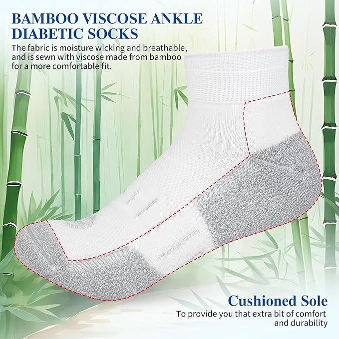 Diabetic Socks for Men,6 Pairs Ankle Mens Diabetic Socks,Diabetic Neuropathy Socks for Men Size 9-11/10-13/13-15.