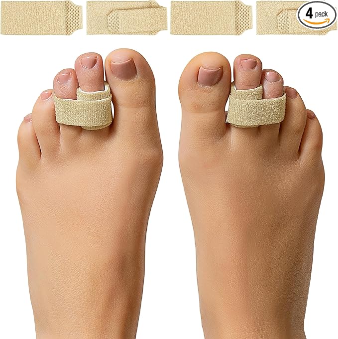 ZenToes Hammer Toe Corrector for Women & Men - Reusable Fabric Buddy Wraps for Broken Toes - Cushioned Toe Splint for Protection & Recovery & Hammertoe Straightener - 4 Count (OSFM, Firm Beige)