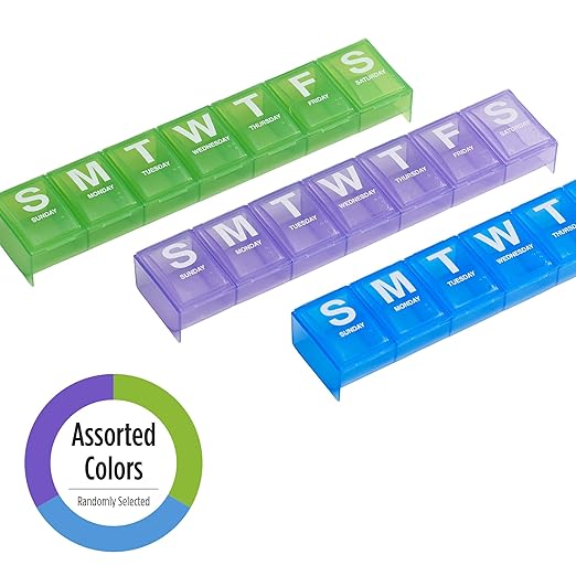 EZY DOSE (7-Day) Weekly Pill Organizer and Planner, Assorted, 2X-Large, 2.8 Oz, 67422 (Pack of 4)