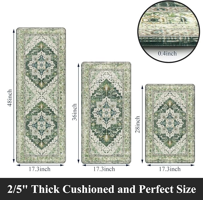 Cushioned Kitchen Rug Sets 3 Piece Anti Fatigue Kitchen Mats for Floor Non Slip Waterproof Kitchen Rugs and Mats Comfort Standing Mat Runner for Home Office,Sink,Laundry