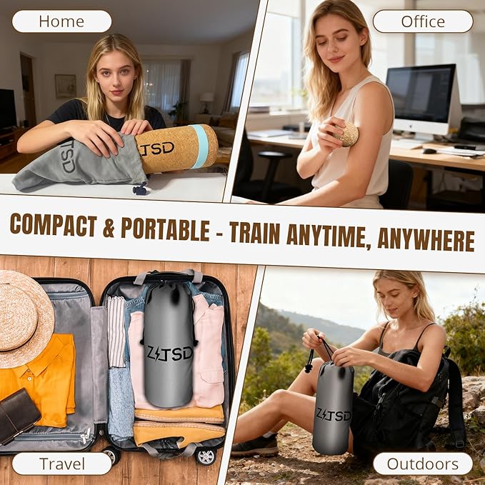 Natural Cork Balance Board Kit - 4-in-1 Foot & Ankle Training Set with 2 Balance Boards,Mini Roller, Massage Ball & Toe Resistance Bands - Portable Balance Trainer for Runners, Athletes & Seniors - Tan