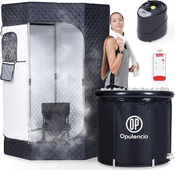 Portable Sauna and Cold Plunge Combo - Spacious at Home Sauna Box with Ice Tub, Portable Steam Sauna Tent with 3L Steamer, Fast Heating with 9 Levels, Chair, Remote, 5.9' x 2.9' x 2.9'