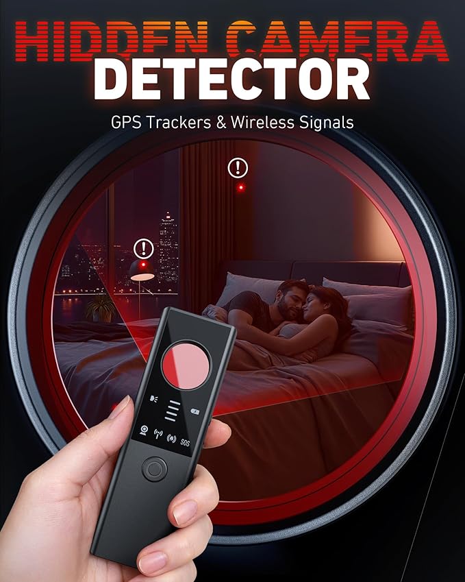 Anti-Spy Hidden Camera Detector - 6-in-1 GPS Tracker & Bug Detector, Signal Scanner, Rechargeable Privacy Protector for Solo Users/Hotel/Office/Home/Car with Intrusion Alert & SOS Flash Alert,Black
