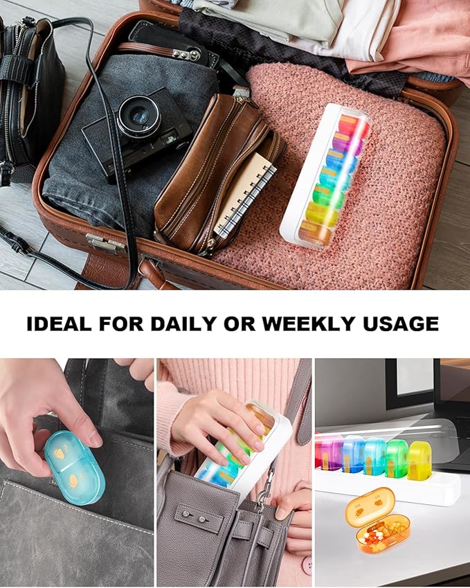 Weekly Pill Organizer 7-Day, XXL Large Pill Organizer, Cute and Colorful Pillbox, Detachable Pill Box with Clear Lids for Vitamin, Medicine, Supplement, Fish Oil