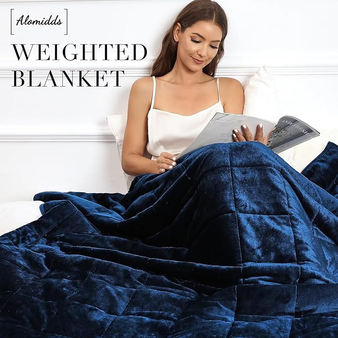 Alomidds Weighted Blanket Queen Size 20lbs 60x80 inches, Sherpa Weighted Blankets for Adults,Fluffy Warm Sherpa & Cozy Soft Flannel Thick Heavy Blanket, Navy