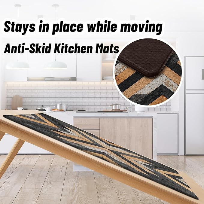 Black Boho Aztec Kitchen Mats Rugs Sets of 2 Cushioned Anti Fatigue Floor Mat Western Foam Comfort Kitchen Rugs Farmhouse Style Non Slip Waterproof Standing Mat for Sink Laundry