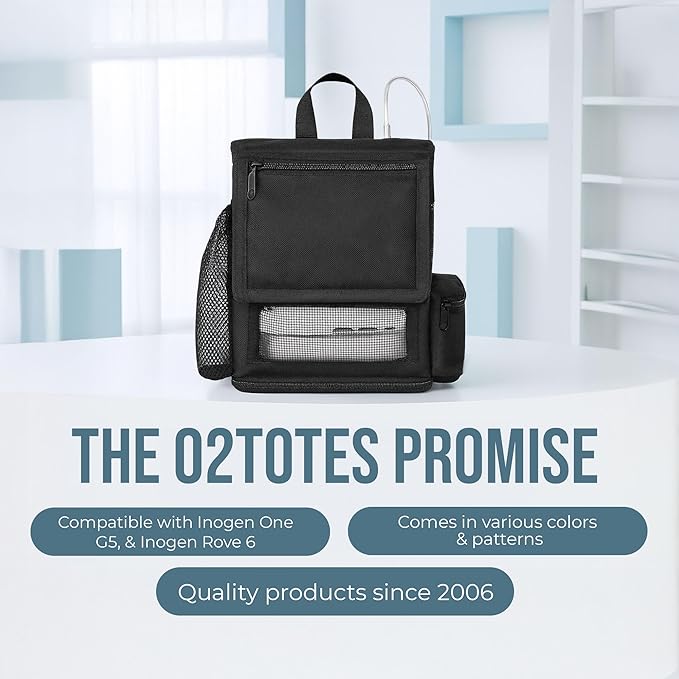 O2TOTES Premium Backpack – Fits Inogen One G5 & Inogen Rove 6, Lightweight with Padded Straps & Zippered Bottom