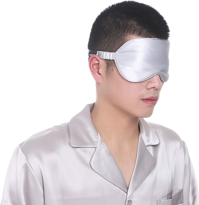 Mulberry Natural Silk Sleep Mask for Women & Men with Elastic Strap, Super Soft Sleeping Eye Mask, Size M, (Gray)