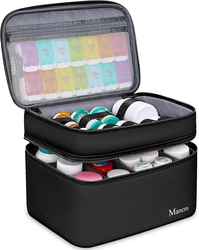 Mancro Dual Layers Medicine Organizer Bag, Pill Bottle Organizer Storage with Lockable Zipper, Medication Travel Bag for Pills, Vitamins, Medical Supplies for Home Storage, XL