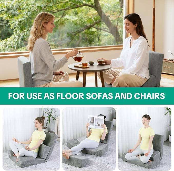HOMBYS Pro Meditation Cushion Set with Adjustable Back Support, Large 3-in-1 Floor Sitting Chair for Yoga & Meditation, Extra Thick Yoga Pillows for Adults with Knee Support, Grey