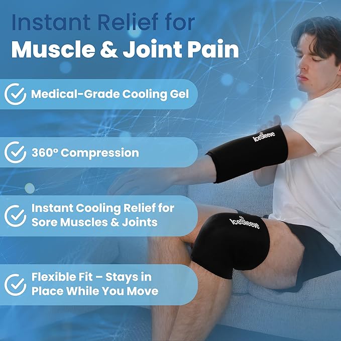 IceSleeve Elbow & Knee Ice Pack Wrap, Reusable Ice Sleeve for Arm & Leg, Flexible Gel Ice Pack for Knee Injuries, Tennis Freeze Sleeve Elbow Compression Wrap, Cold & Heat Therapy, Black L 1 Pack