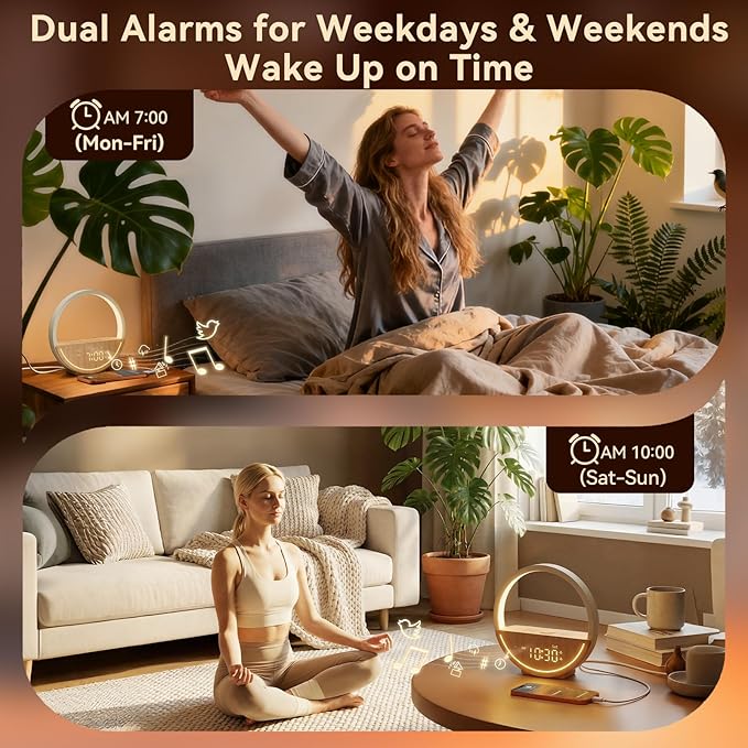 Vivilumens Wake Up Light Sunrise Alarm Clock - White Noise Machine with 20 Soothing Sounds for Sleep Better, Weekdays/Weekends Dual Alarms for Heavy Sleepers & Touch Control Night Light, Ideal Gifts