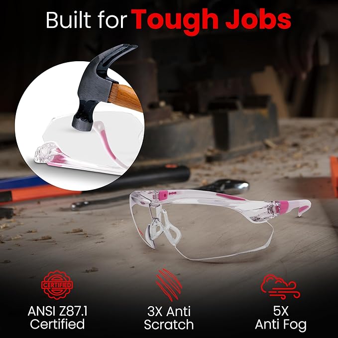 Safety Glasses – ANSI Z87 Certified, 5X Anti-Fog ClearShield™ Lenses with Premium Hard Case & Accessory Bundle