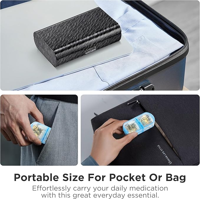 Zannaki Metal XL Weekly Pill Organizer 2 Times a Day, Large Travel Daily Pill Box 7 Day, Portable Week Twice Pill Holder Container, AM PM Pill Case for Medicine Vitamin Medication Supplement, Black