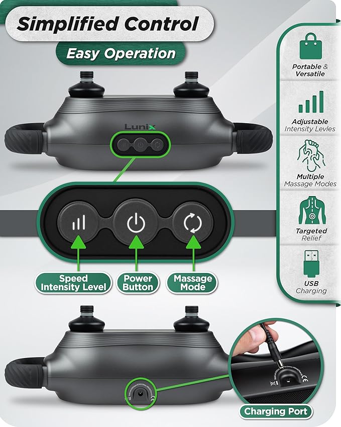 Lunix LX26 FSA Massager for Legs & Full Body, Handheld Vibration Massager for Stress Relief, Relaxation & Muscle Comfort at Home, Chi Swing, Interchangeable Heads, USB Rechargeable, Ergonomic Grip