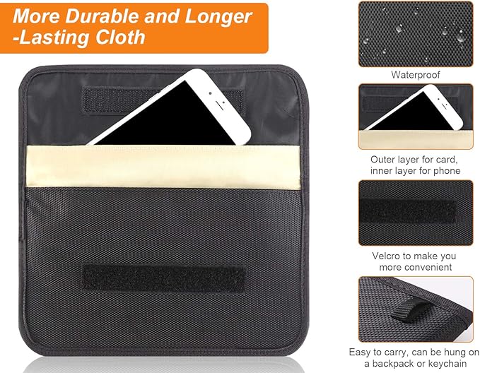 Larger Faraday Pouch[2 Pack&9.4x5.5in Size for All Phones], Faraday Bag Cage, RFID Signal Blocking Bag for Phones Privacy Protection and Car Key FOB, Anti-Tracking (Upgraded)