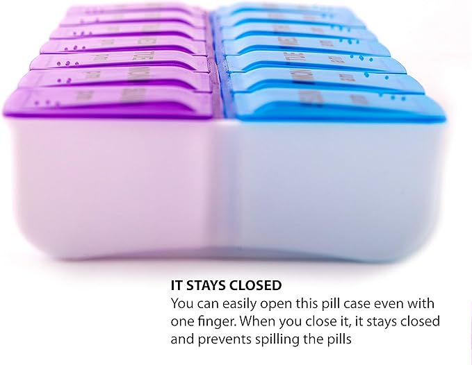 Deke Home - Pill Organizer 2 Times a Day (2 Pack), Weekly AM PM Pill Box, 7 Day Morning and Night Medicine Organizer, BPA-Free Daily Vitamin Container, Easy Open Travel Pill Case, 7.8"x3.6"x1.3"