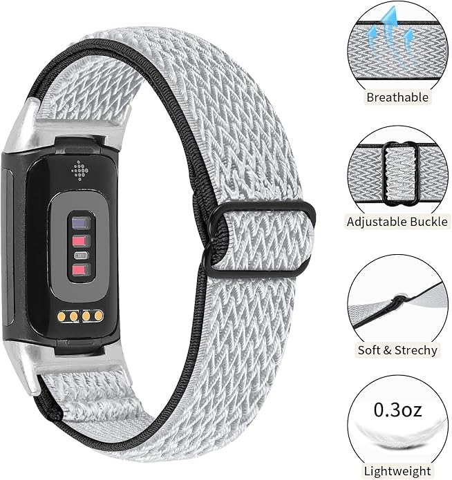 Lijinlan Nylon Band Compatible with Fitbit Charge 5 Advanced Fitness & Health Tracker, Elastic Woven Strap Stretchable Wristband Watch Bands Replacement for Charge 5 for Women Men