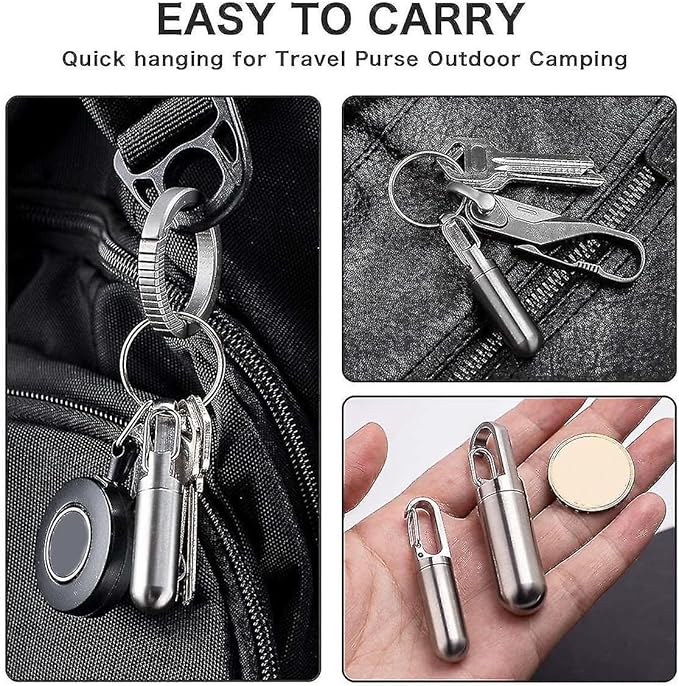 Stainless Steel Pill Box Keychain, Protable Pill Box Keychain Medicine Case Bottle, Waterproof Metal Pocket Pill Holder Medicine Bottle for Outdoor Camping Travel (S)