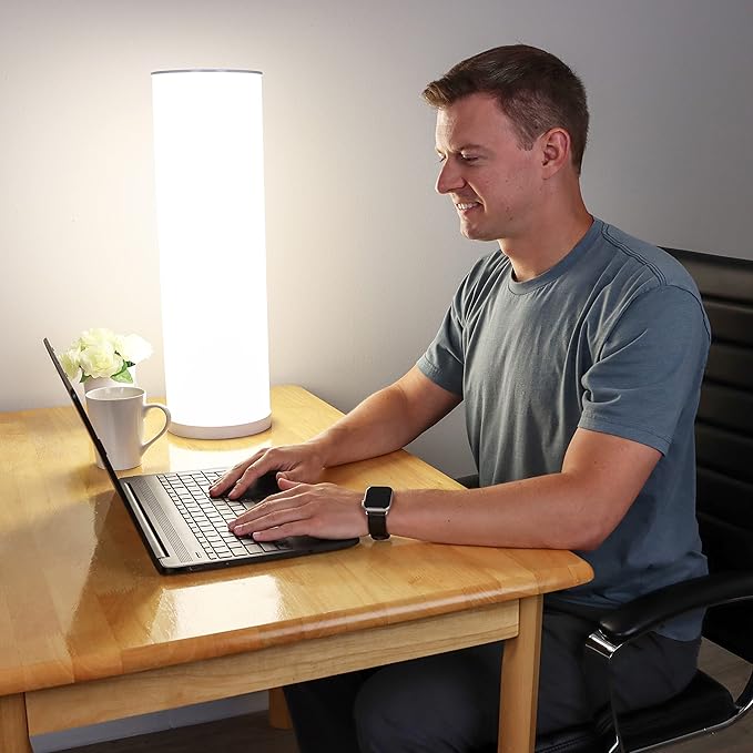 Light Therapy Lamp, 24in 10,000 LUX - LED Mood and Sunlight Lamp with 360 Degree Light Therapy to Fight Low Energy and Sunlight Deprivation for Home and Office Use, White
