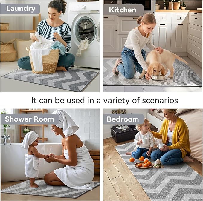 Kitchen Rugs Non Slip Washable Kitchen Mats for Floor, Super Absorbent Oil and Water Linen-Look Woven Runner Rug, Kitchen Sink Mat Standing Mat, Gray 17"x47"