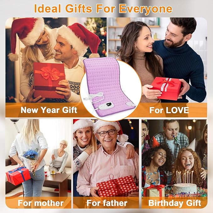 Deepsoon Heating Pad,Electric Heating Pads for Back,Neck,Abdomen,Moist Heating Pad for Shoulder,Knee,Arms,Legs,Dry/Moist Heat & Auto Shut Off,Christmas Gifts for Men and Women,Light Purple,24x12 Inch