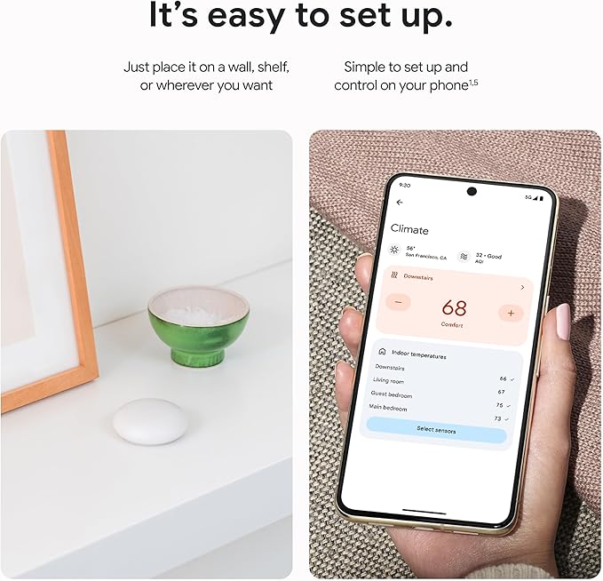 Google Nest Temperature Sensor (2nd Gen) - Room Comfort Sensor with Scheduling - Works with The Nest Learning Thermostat (3rd and 4th Gen) and Nest Thermostat E - Porcelain, White