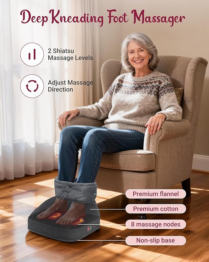 Shiatsu Foot Massager with Heat, Heated Foot Massager for Neuropathy, Foot Warmer, 2 Heat Levels, Remote Control, FSA Eligible HSA Store Eligible