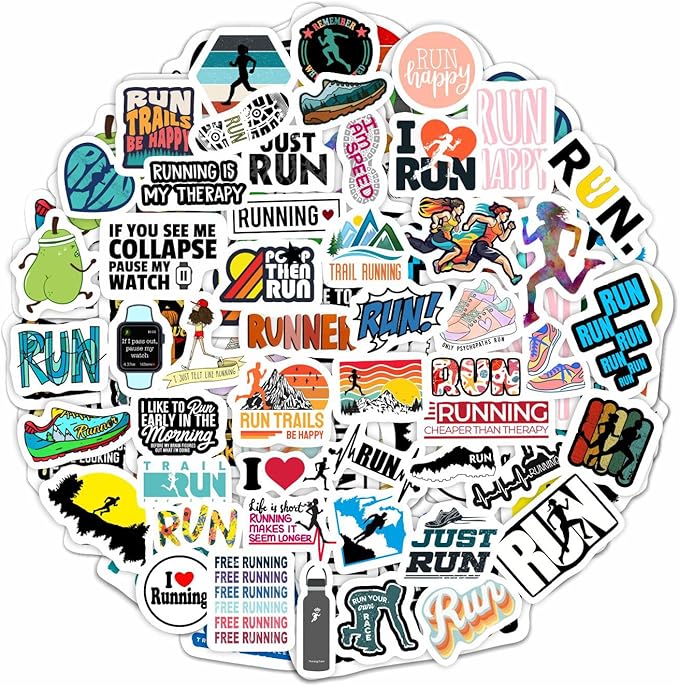 BulbaCraft Running Stickers for Water Bottles, Run Stickers and Decals, Runner Decals - Running Themed Party Decorations, Presents for Marathon Runners Men, Gifts for Women & Men