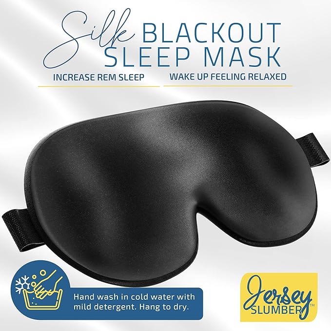 100% Silk Sleep Mask for A Full Night's Sleep | Comfortable & Super Soft Eye Mask with Adjustable Strap | Works with Every Nap Position | Best Sleeping Aid/Blindfold/Gift, Blocks Light Jersey Slumber
