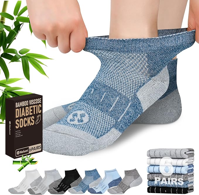 Diabetic Socks for Men,4 & 6 Pairs Low Cut Bamboo Viscose Wide Mens Diabetic Socks Size 9-11 10-13