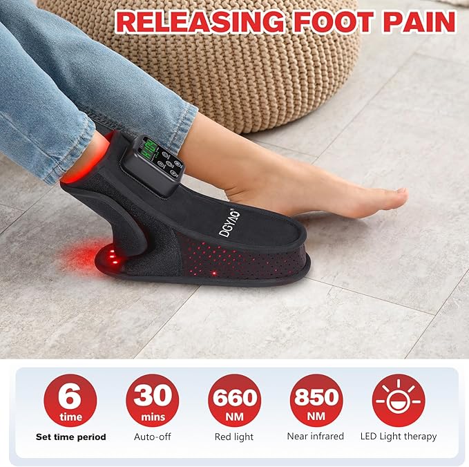 Rechargeable Red Light Therapy Feet Ankle, 132 LEDs 660 nm Red Light and 850 nm Infrared Light Therapy Shoe, with 6000mAh Battery Adjustable Power and Time Controller