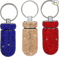 3PCS Bling Crystal Rhinestone Portable Pill Case Pill Container Waterproof Pill Holder with Keychain Glitter Travel Pill Box Small Medicine Dispenser Bottle Storage for Outdoor Camping Travel,16