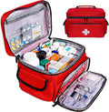 First Aid Bag Empty 12" x 9" x 7" Medical Bag Red Pill Bottle Organizer Portable Emergency Bag Travel Medicine Kit Storage Case First Aid Box for Car, Home, Office, Dorm, Outdoor (Small)