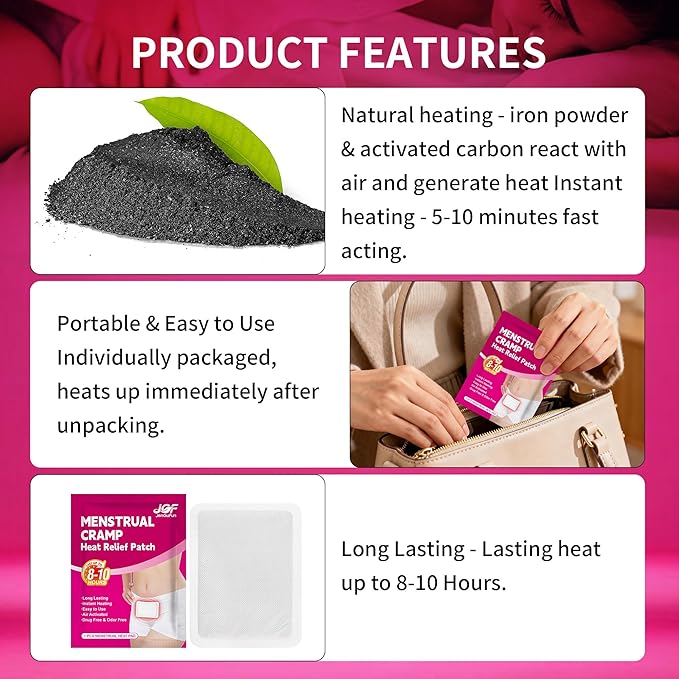 Menstrual Heating Patch for Women - 10 Packs Ginger Warming Patches Heat Pad for Period Cramps, Long-Lasting 8-12 Hours Warmth, Adhesive & Comfortable for Abdomen, Lower Back Relief