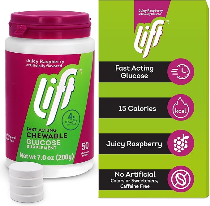 Lift Glucose Fast-Acting Glucose Chewable Energy Tablets, Raspberry, 50 ct Jar (Pack of 1)